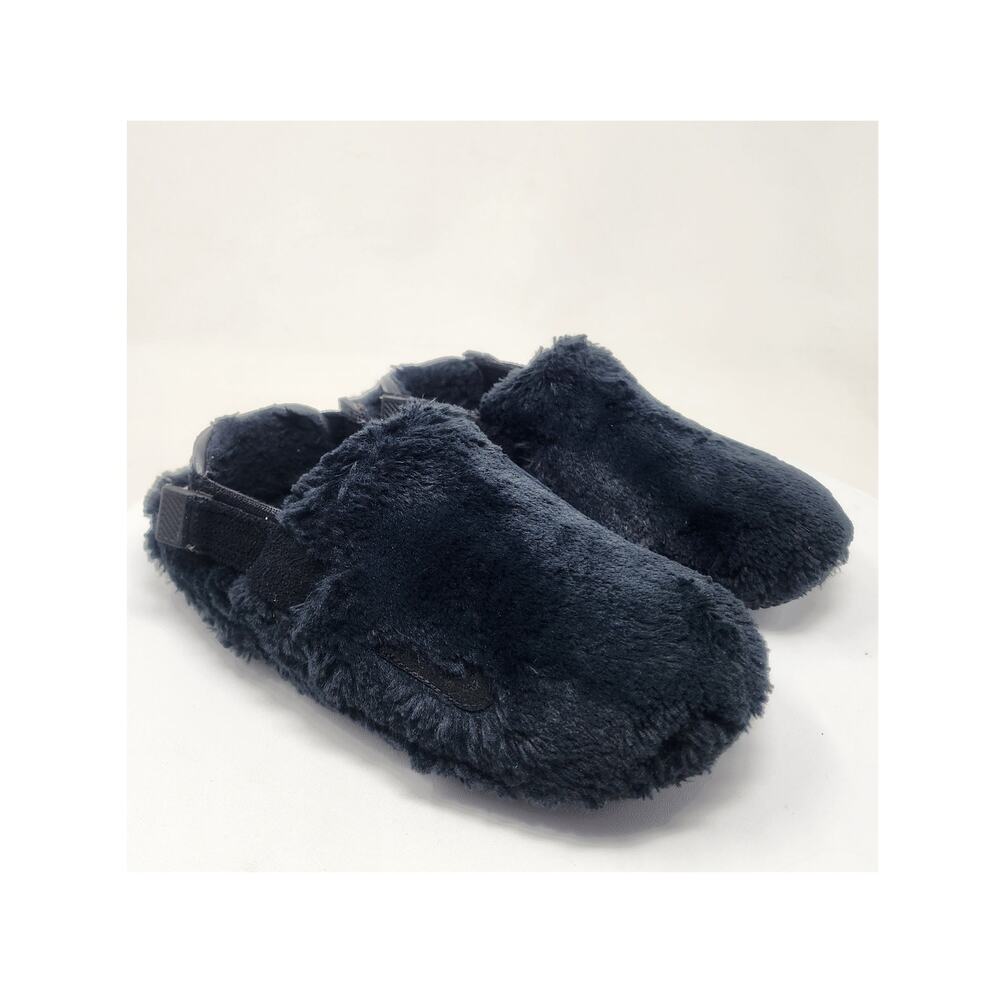 Nike Calm SE Faux Fur Mules Women 7 Black Adjustable Slingback FZ3119-001